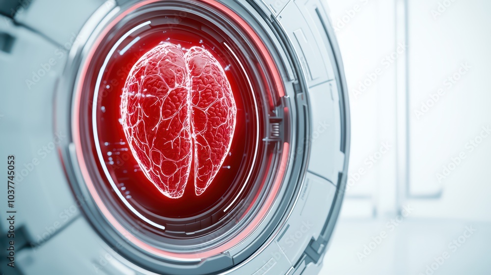 Aufkleber futuristic depiction of a glowing red lung within a high-tech circular frame.