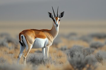 A gazelle standing in the middle of a field