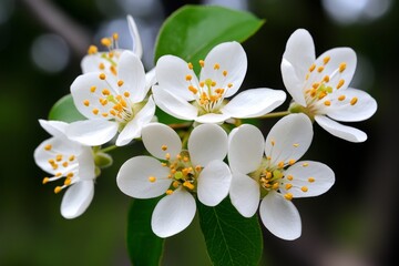 Fototapeta premium Serviceberry in bloom, its white flowers contrasting with the deep green leaves of the surrounding forest