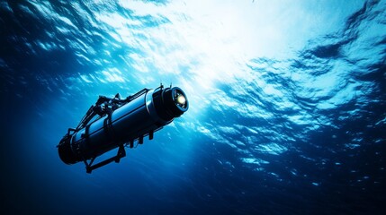 Obraz premium A robotic underwater exploration lab, deep-sea research station with autonomous underwater vehicles (AUVs), Marine Robotics style