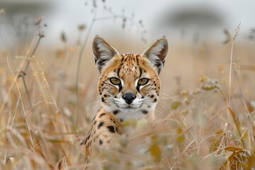 Obraz premium A close up of a cat in a field of tall grass