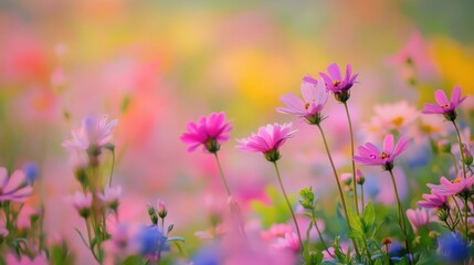 Fototapeta premium Floral Paradise: A Serene Tapestry of Blooms in Vibrant Hues