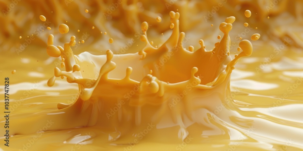 Poster a splash of yellow liquid creating a dynamic pattern in a vibrant setting.