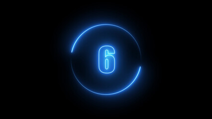 abstract linear neon number  6  ,  Educational mathematics concept with neon letter
