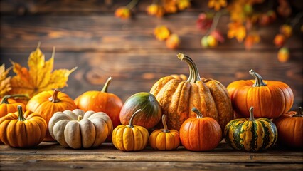 Macro background of pumpkins and squashes perfect for Thanksgiving or Autumn celebration