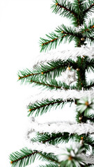 pine tree branch with a white garland a silver star ornament