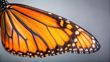 Macro close-up of an orange and black monarch butterfly wing
