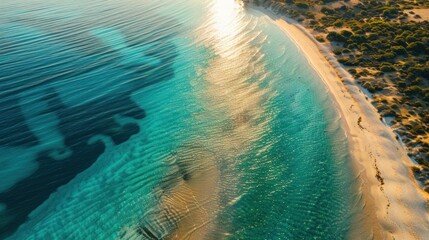 Aerial View of Turquoise Water and Sandy Beach