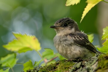 Fototapeta premium A small bird sitting on top of a tree branch