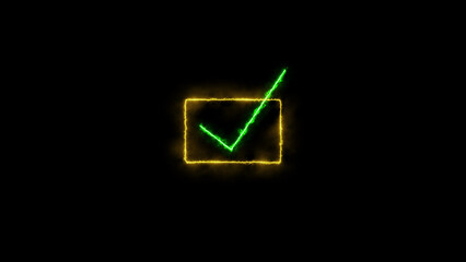 Fototapeta premium glowing neon check mark icon animation. ok , [done, completed check mark 