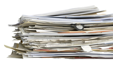 Stacked Papers and Documents in Disarray, transparent bg