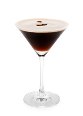 One glass of delicious espresso martini isolated on white