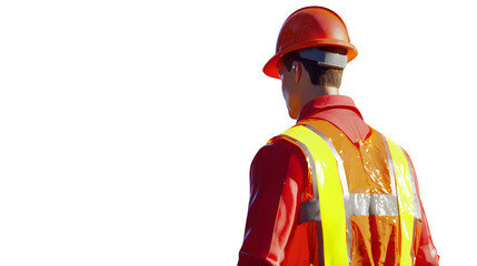 Construction Worker in Safety Gear from Back View, transparent bg