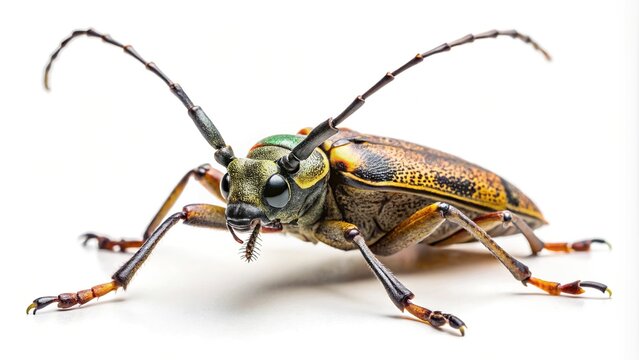 Macro Longhorned Beetle Prionus imbricornis on a white background shot from above