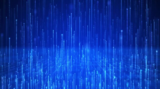 Blue digital particles rising is a spectacular motion