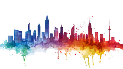 Colorful Skyline Illustration with Abstract Design, transparent bg