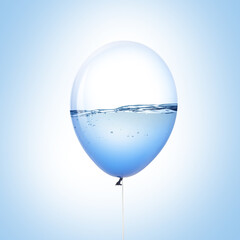 Balloon with water inside on light blue background