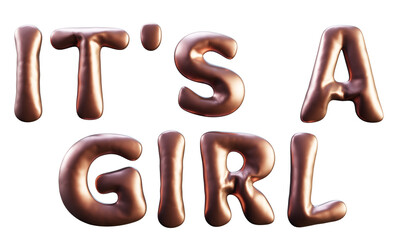 Words It's a Girl made of pink inflatable balloons isolated on white background.  helium balloons forming phrase. congratulations concept,