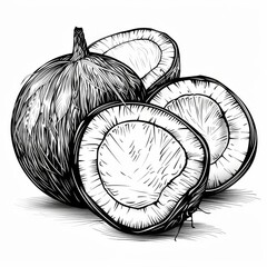 Obraz premium Line Art Illustration of Coconut on White Background
