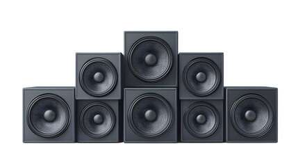 Stylish Black Speakers Arrangement for Music Lovers, transparent bg