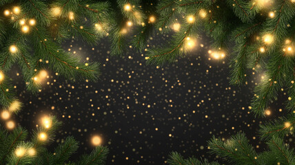 Bright Christmas lights shimmering on evergreen branches during the holiday season