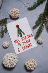 Storytelling of creating craft Christmas greeting card holiday present. Tactile hand-on activity. Master class progress of creative me-made gifts. Seasonal domestic life micro moment hobby