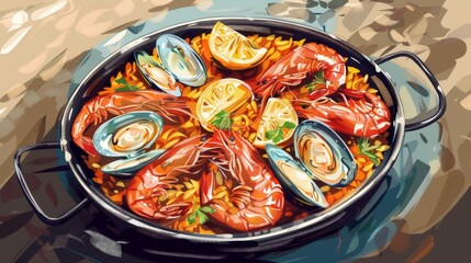 Vibrant Seafood Paella in a Clean Setting