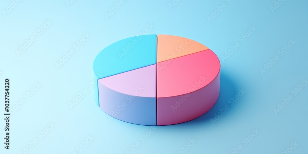 Poster 3d rendering of a pie chart with segments, representing analytics and insights, isolated on a bright