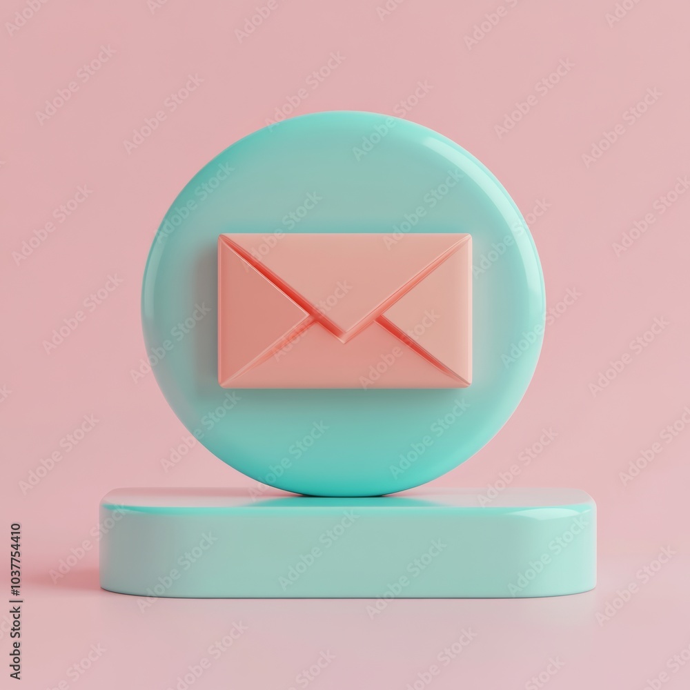 Poster 3d representation of a contact icon with an envelope, symbolizing communication and connection, isol