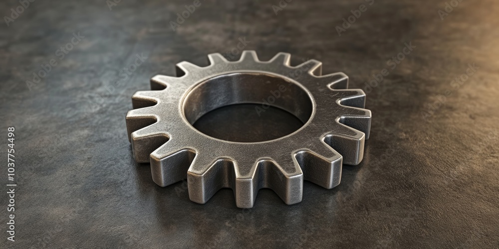 Poster 3d representation of a gear, symbolizing automation and machinery, with a metallic finish against a 