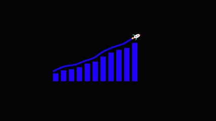 Obraz premium white Arrow graph with rocket sole symbol. gloing business growth and graph chart icon illustraions black background. 