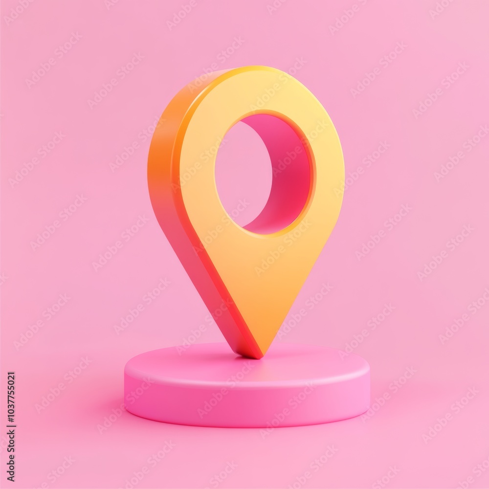Poster a 3d icon of a location pin, representing navigation and direction, isolated against a bright backgr