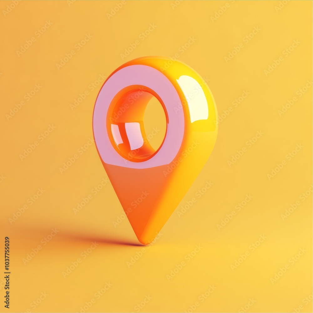 Poster a 3d icon of a location pin, representing navigation and direction, isolated against a bright backgr