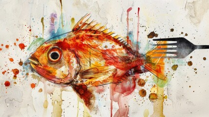 Colorful Fish Illustration with Kitchen Spatula Design