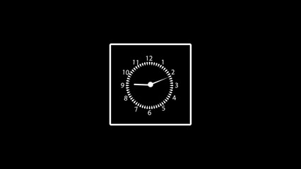 clock icon with moving arrows in 12 hour looping. clock animation with withe background..