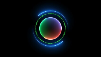Glowing neon circle with on black background4k . Rotating neon circle