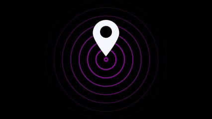 GPS location pointer with radio waves andTechnology Radio wave signal. black background 4k animation