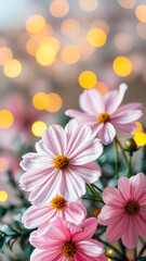 Fototapeta premium delicate pink flowers against a warm glow
