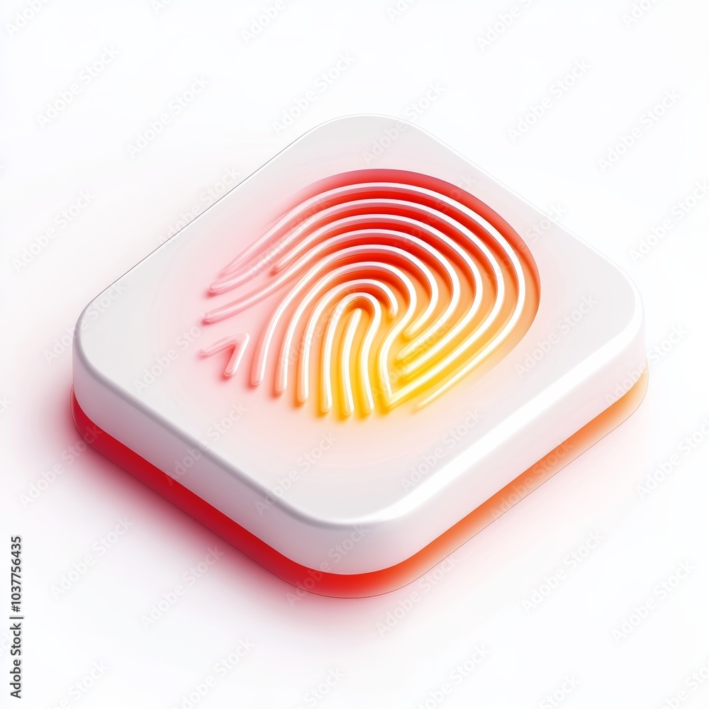 Poster a sleek 3d icon of a fingerprint scanner, representing security and identification, isolated with so