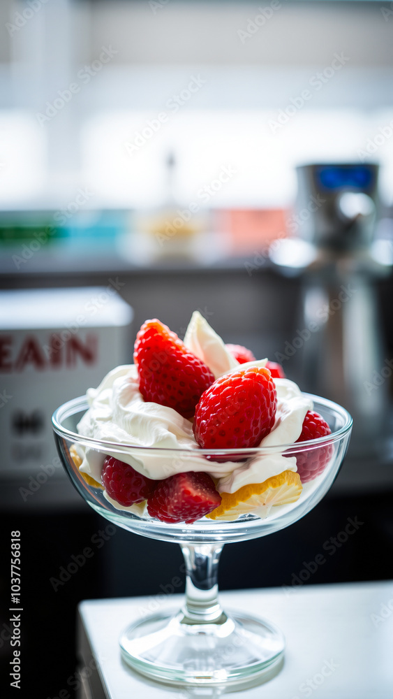 Wall mural bowl whipped cream strawberries