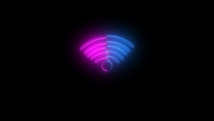 Glowing wi-fi neon icon illustration with black background	