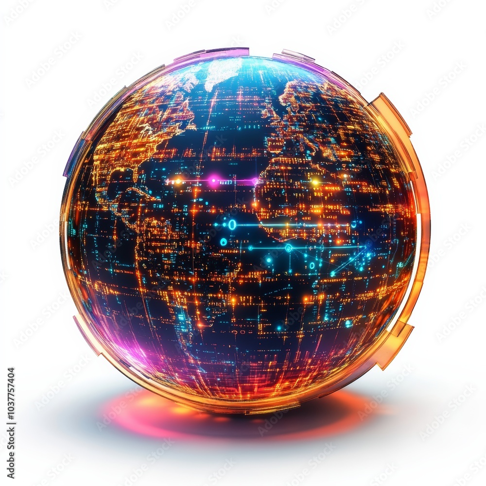 Poster abstract 3d icon of a globe with digital data streams, representing cyberspace and global connectivi