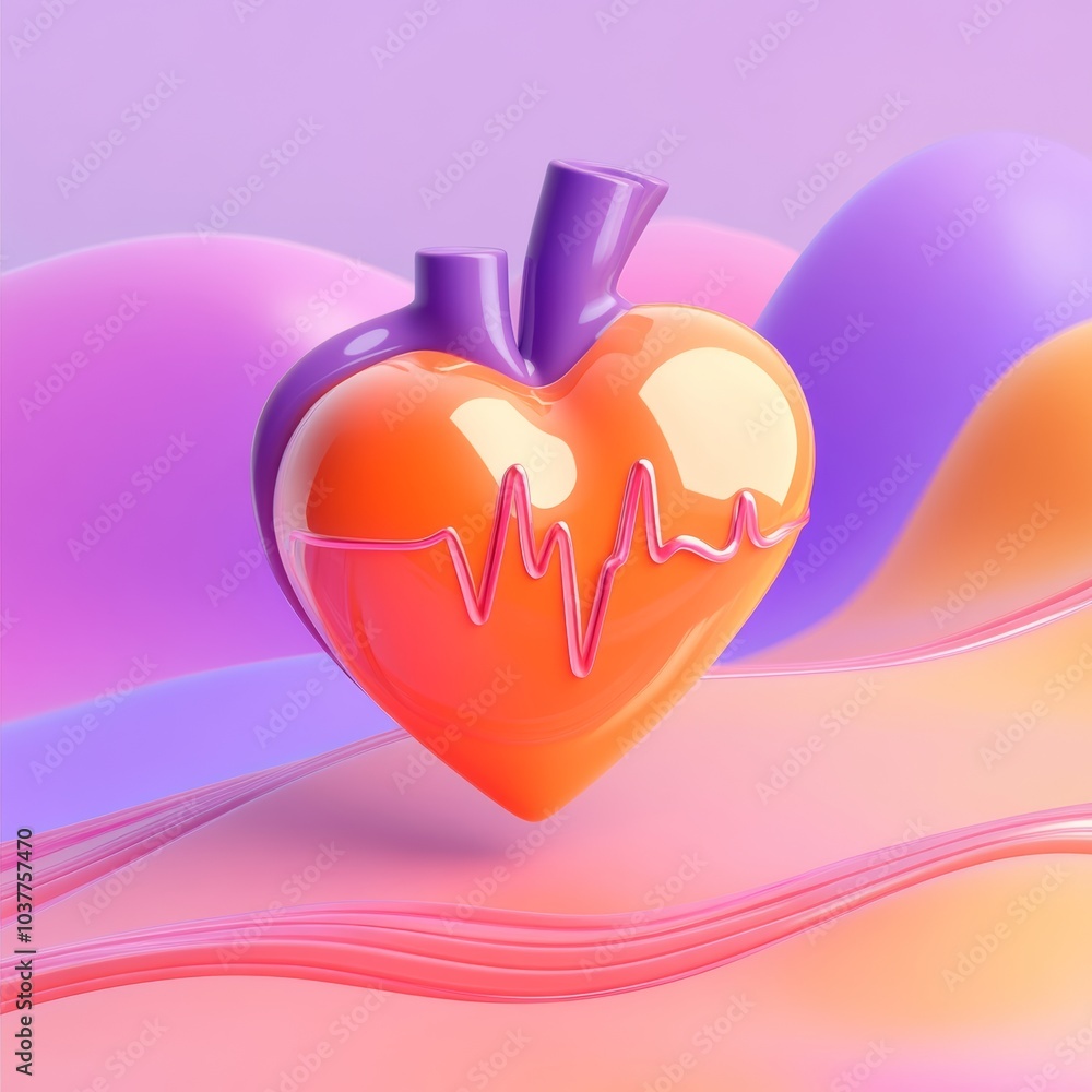 Aufkleber abstract 3d icon of a heart with a pulse line, representing health technology and innovation, isolat