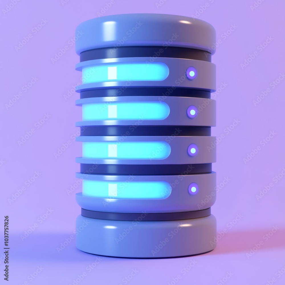 Poster abstract 3d icon of a server, representing information technology and databases, isolated against a 