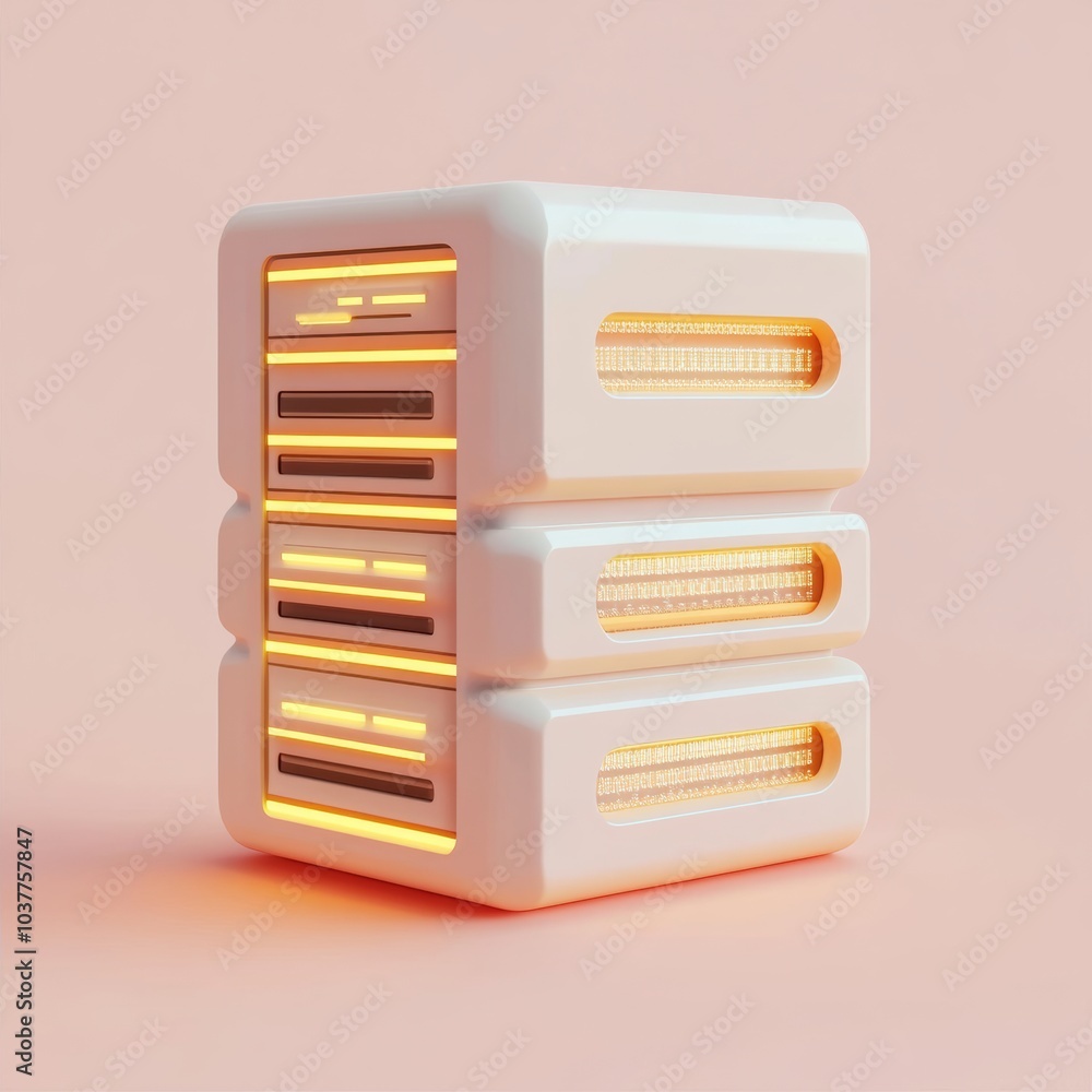 Poster abstract 3d icon of a server, representing information technology and databases, isolated against a 