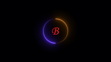 Glowing letter B sign icon animation. Alphabetical logo animation, Capital letter on black background.