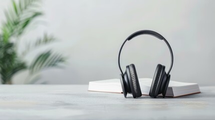 Create stunning literature ads with blank book mockups featuring headphones, perfect for promoting your next audiobook