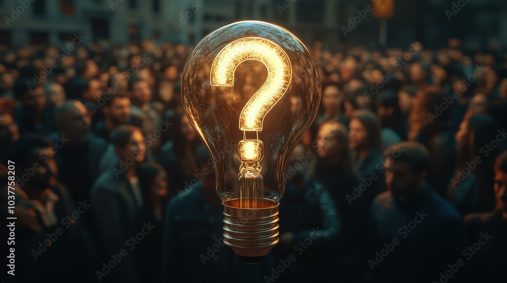 Poster a vibrant lightbulb with a question mark filament illuminates a diverse crowd, representing the spar