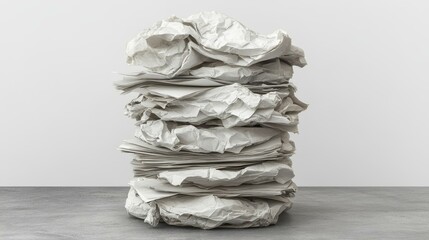 A large stack of crumpled papers highlights the chaos of office work, emphasizing disorganization and waste issues.