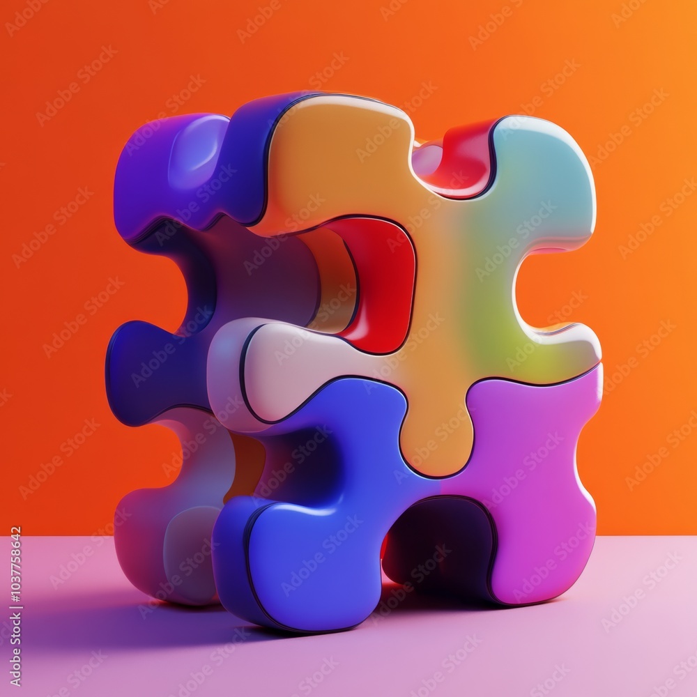 Poster abstract 3d representation of a puzzle piece, symbolizing problem-solving and teamwork, isolated wit